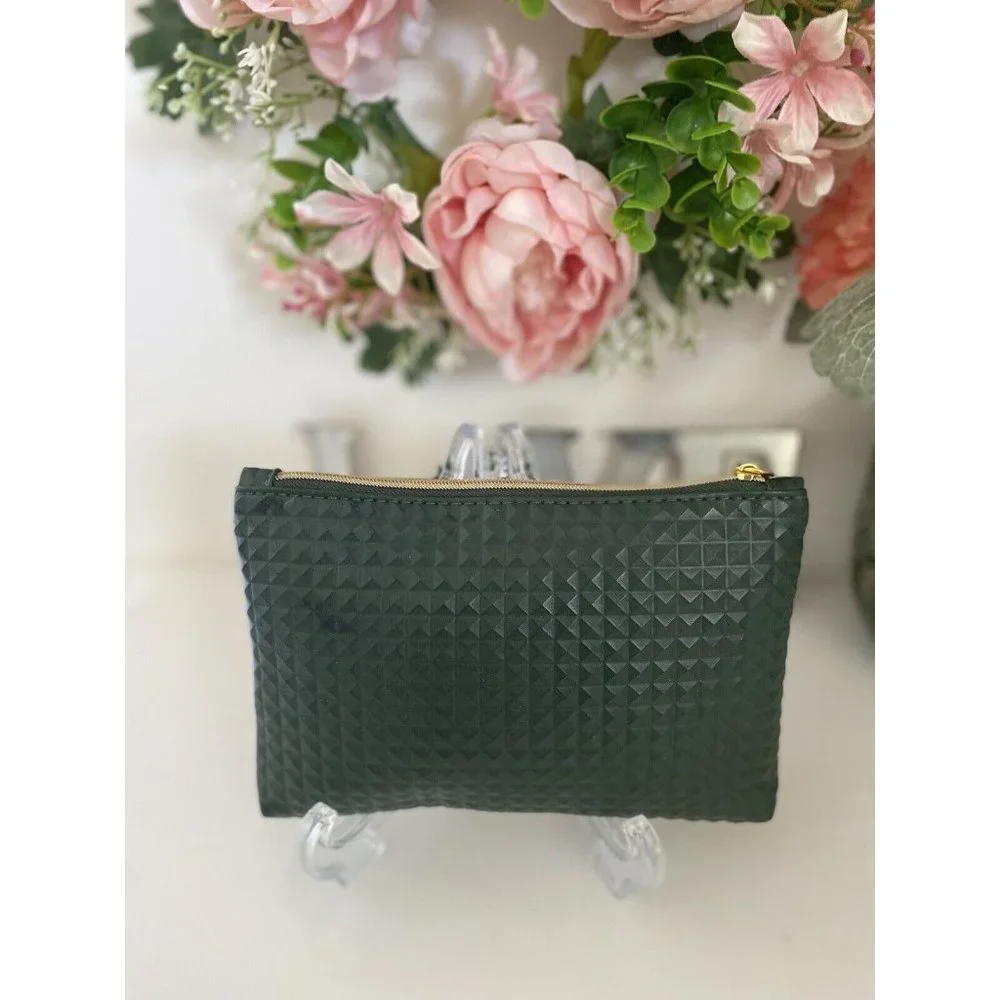Vintage Ipsy Glam Cosmetics Makeup Bag Dark‎ Green Bag Textured Zippered GUC